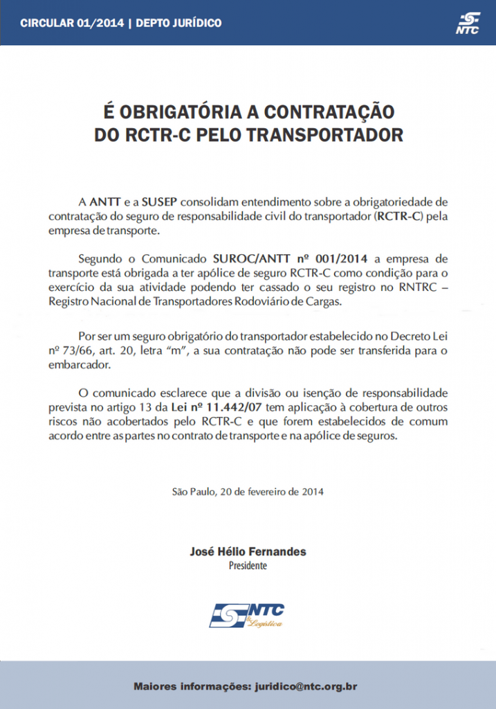 OBRIGATORIEDADE DA CONTRATAÇÃO DO RCTR-C - ABTLP | Associação ...